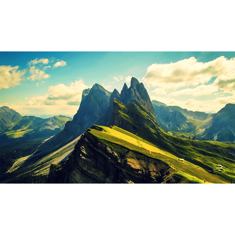 Pretty Mountain Scenery Mural Decal for Living Room, Green, Custom Size Available Clearhalo 'Wall Decor' 'Wall Mural' 1505186