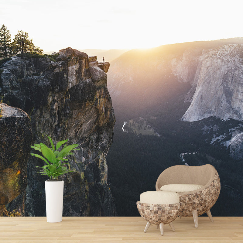 Photography Cliffs Scenery Mural Decal for Living Room, Brown, Customized Size Available Brown Clearhalo 'Wall Decor' 'Wall Mural' 1505193