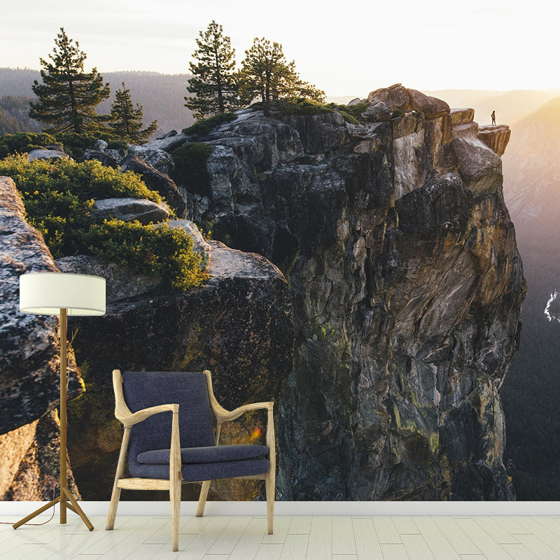 Photography Cliffs Scenery Mural Decal for Living Room, Brown, Customized Size Available Clearhalo 'Wall Decor' 'Wall Mural' 1505194