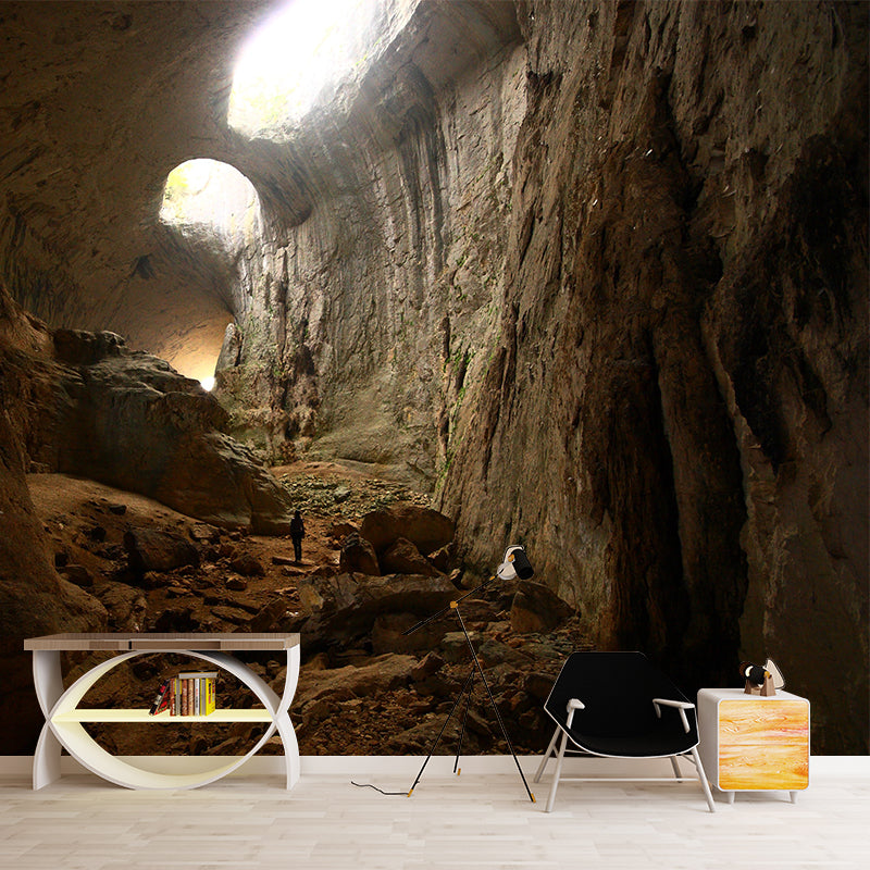 Modern Interior Cave Wallpaper Mural for Home Custom Wall Art in Brown, Non-Woven Cloth Brown Clearhalo 'Wall Decor' 'Wall Mural' 1505198