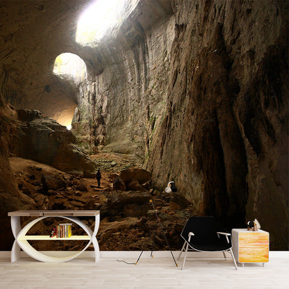 Modern Interior Cave Wallpaper Mural for Home Custom Wall Art in Brown, Non-Woven Cloth Brown Clearhalo 'Wall Decor' 'Wall Mural' 1505198