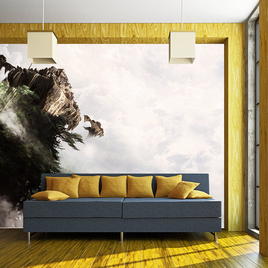 Non-Woven Huge Brown Mural Modern Cloudy Wonderland with Tilting Castle Wall Art, Custom Made Clearhalo 'Wall Decor' 'Wall Mural' 1505214