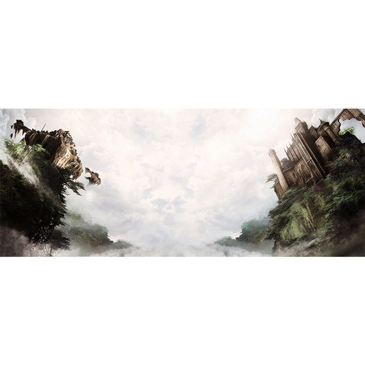 Non-Woven Huge Brown Mural Modern Cloudy Wonderland with Tilting Castle Wall Art, Custom Made Clearhalo 'Wall Decor' 'Wall Mural' 1505216