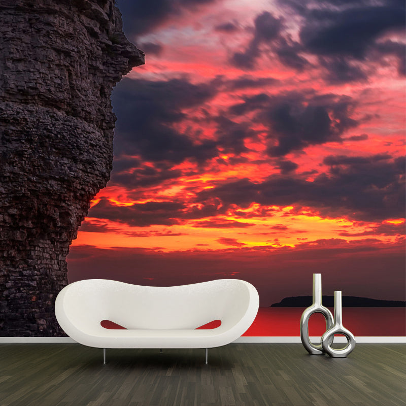 Orange Modern Mural Whole Evening Glow Scene of Fathom Five National Marine Park Wall Decor for Home Clearhalo 'Wall Decor' 'Wall Mural' 1505220