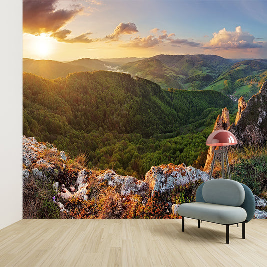 Photography Sunrise Mountain View Mural Huge Wall Covering for Living Room, Custom Print Clearhalo 'Wall Decor' 'Wall Mural' 1505285