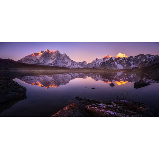 Snow Mountain River Reflection Mural Modern Washable Indoor Wall Covering in Purple, Custom-Print Clearhalo 'Wall Decor' 'Wall Mural' 1505301