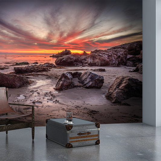 Giant Modernist Mural Wallpaper Brown Tidal Flats with Evening Glow Sky Wall Art Clearhalo 'Wall Decor' 'Wall Mural' 1505305