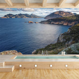 Nordic Ocean Mountains Mural Wallpaper Blue Stain-Resistant Wall Art for Living Room Clearhalo 'Wall Decor' 'Wall Mural' 1505324