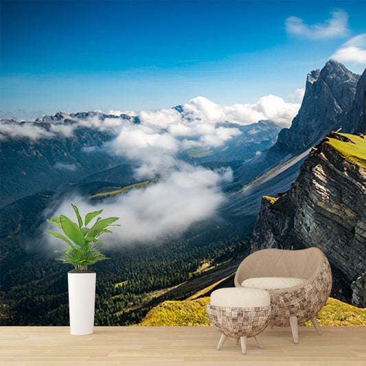 Mountains with Clouds Wall Mural Green Contemporary Wall Covering for Living Room Clearhalo 'Wall Decor' 'Wall Mural' 1505339