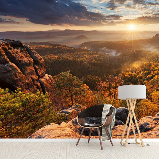 Fall Season Mountain View Mural in Brown Modern Wall Covering for Bedroom, Custom-Made Clearhalo 'Wall Decor' 'Wall Mural' 1505354