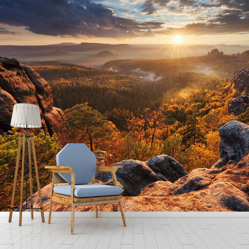 Fall Season Mountain View Mural in Brown Modern Wall Covering for Bedroom, Custom-Made Clearhalo 'Wall Decor' 'Wall Mural' 1505355