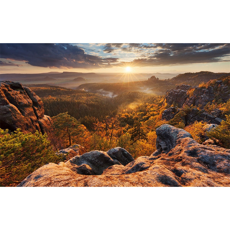 Fall Season Mountain View Mural in Brown Modern Wall Covering for Bedroom, Custom-Made Clearhalo 'Wall Decor' 'Wall Mural' 1505356