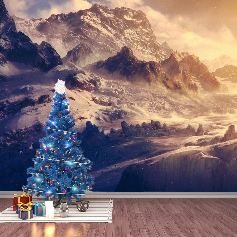 Nightfall Snow Mountain Wallpaper Mural Modern Smooth Wall Art in Brown for Living Room Clearhalo 'Wall Decor' 'Wall Mural' 1505364