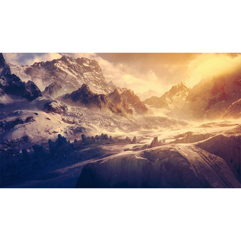 Nightfall Snow Mountain Wallpaper Mural Modern Smooth Wall Art in Brown for Living Room Clearhalo 'Wall Decor' 'Wall Mural' 1505366