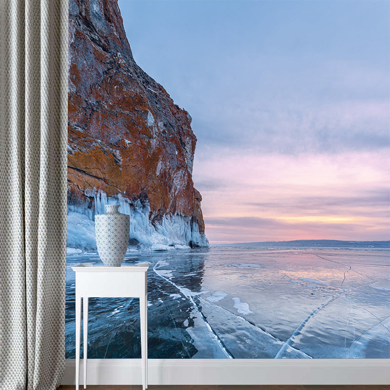 Mountain with Crackle Ice Mural Blue Modernist Wall Decoration for Home, Non-Woven Blue Clearhalo 'Wall Decor' 'Wall Mural' 1505378