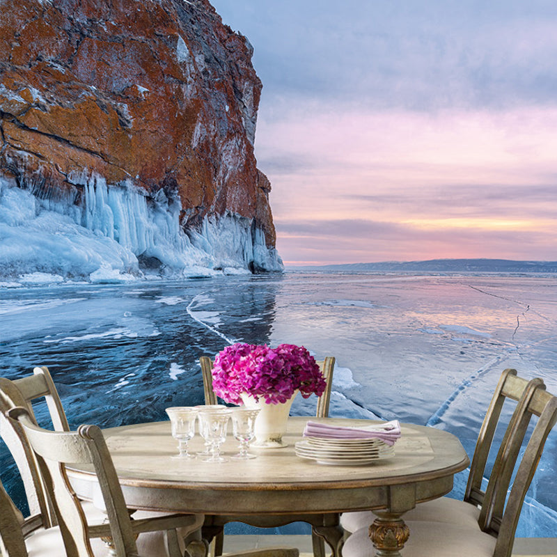 Mountain with Crackle Ice Mural Blue Modernist Wall Decoration for Home, Non-Woven Clearhalo 'Wall Decor' 'Wall Mural' 1505379