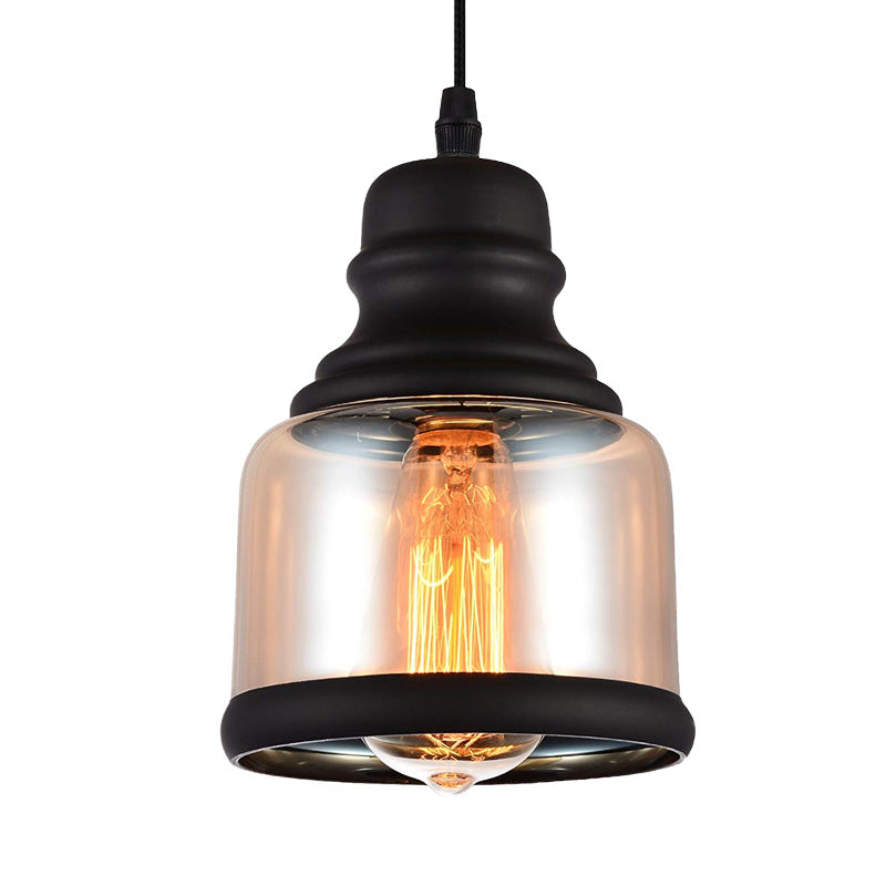 Industrial Cylinder Pendant Lighting 1 Light Clear Glass Hanging Light in Black for Living Room Clearhalo 'Ceiling Lights' 'Glass shade' 'Glass' 'Industrial Pendants' 'Industrial' 'Island Lights' 'Middle Century Pendants' 'Pendant Lights' 'Pendants' 'Tiffany' Lighting' 150538