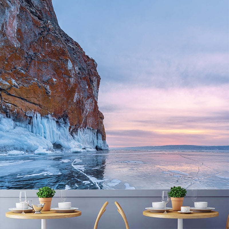 Mountain with Crackle Ice Mural Blue Modernist Wall Decoration for Home, Non-Woven Clearhalo 'Wall Decor' 'Wall Mural' 1505380