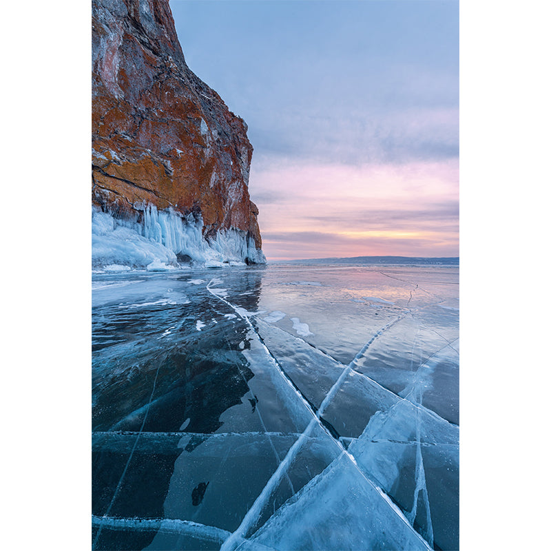 Mountain with Crackle Ice Mural Blue Modernist Wall Decoration for Home, Non-Woven Clearhalo 'Wall Decor' 'Wall Mural' 1505381