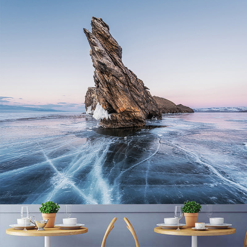 Blue Mountain Above Ice Mural Decal Stain-Resistant Modernist Living Room Wall Art Blue Clearhalo 'Wall Decor' 'Wall Mural' 1505383