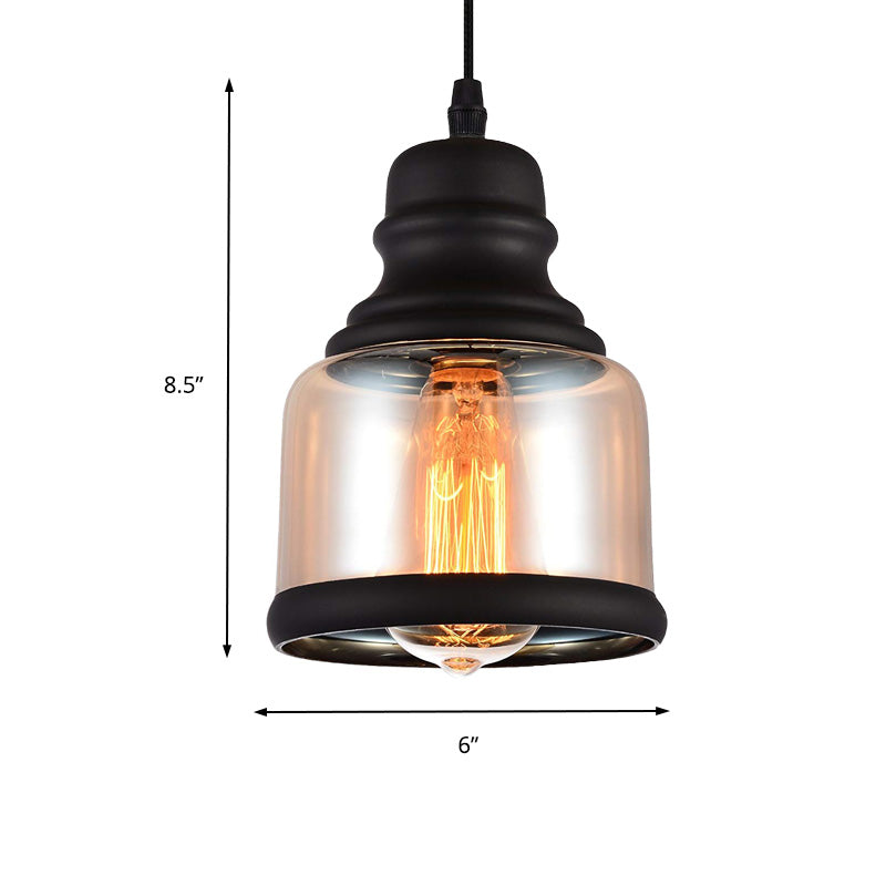 Industrial Cylinder Pendant Lighting 1 Light Clear Glass Hanging Light in Black for Living Room Clearhalo 'Ceiling Lights' 'Glass shade' 'Glass' 'Industrial Pendants' 'Industrial' 'Island Lights' 'Middle Century Pendants' 'Pendant Lights' 'Pendants' 'Tiffany' Lighting' 150539