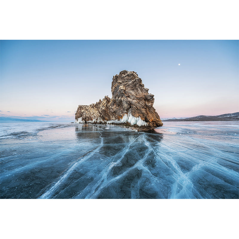 Mountain on Frozen Sea Mural Wallpaper Modern Non-Woven Material Wall Covering in Blue Clearhalo 'Wall Decor' 'Wall Mural' 1505391