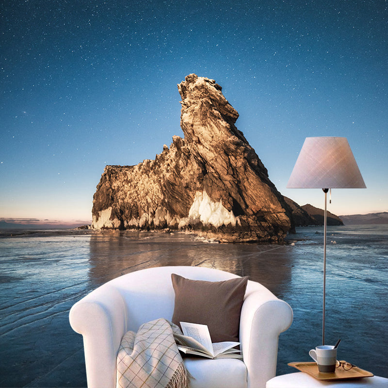 Solitude Mountain with Ice Mural for Bedroom Landscape Wall Decor, Customized Size Blue Clearhalo 'Wall Decor' 'Wall Mural' 1505393