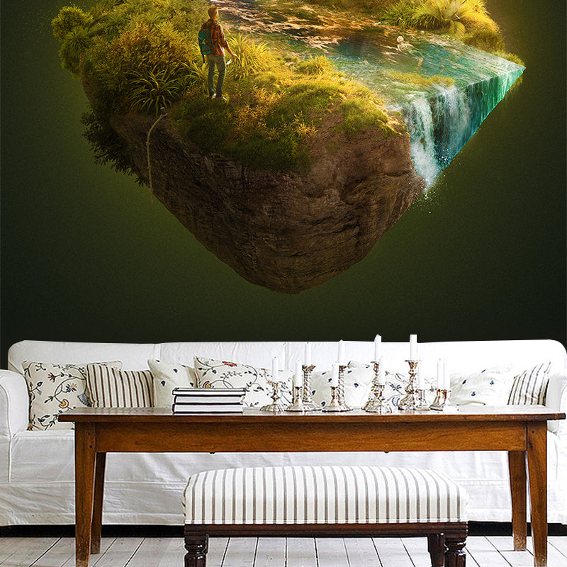 Sci-Fi Boys Wallpaper Mural with Moving Mountain Pattern Green Wall Art for Bedroom Green Clearhalo 'Wall Decor' 'Wall Mural' 1505398