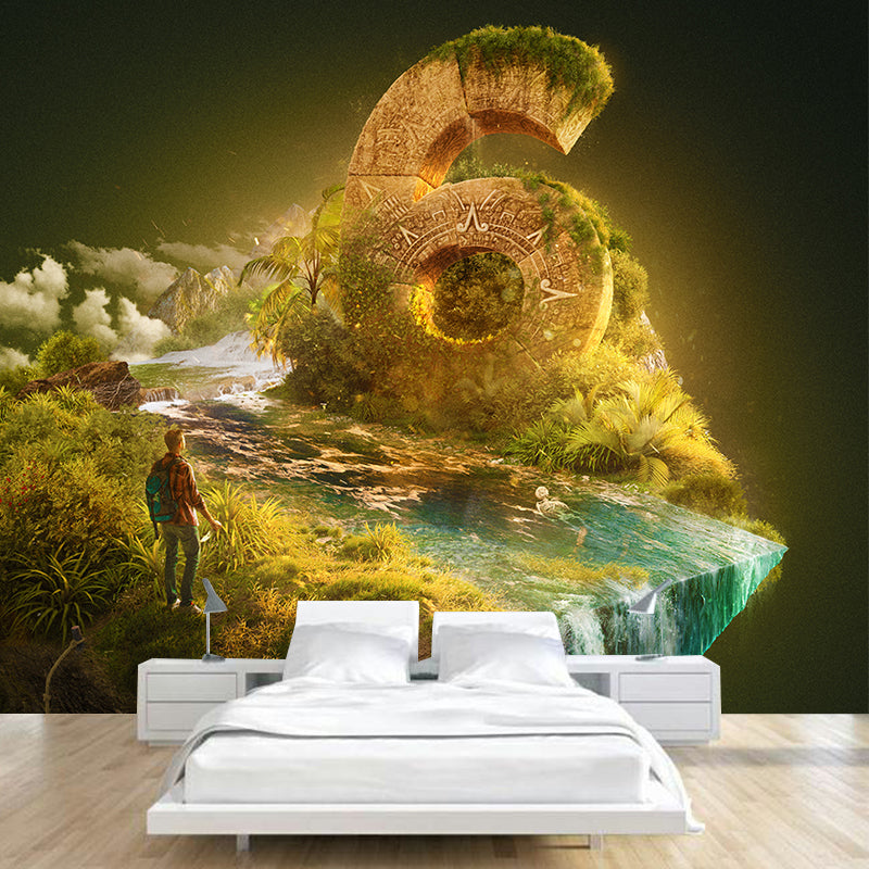 Sci-Fi Boys Wallpaper Mural with Moving Mountain Pattern Green Wall Art for Bedroom Clearhalo 'Wall Decor' 'Wall Mural' 1505399