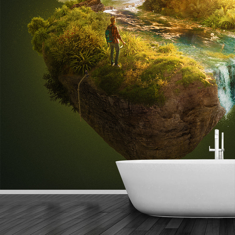 Sci-Fi Boys Wallpaper Mural with Moving Mountain Pattern Green Wall Art for Bedroom Clearhalo 'Wall Decor' 'Wall Mural' 1505400