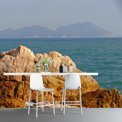 Sea Behind Stone Scenery Mural Contemporary Smooth Surface Wall Covering in Brown Brown Clearhalo 'Wall Decor' 'Wall Mural' 1505403