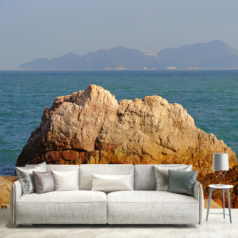 Sea Behind Stone Scenery Mural Contemporary Smooth Surface Wall Covering in Brown Clearhalo 'Wall Decor' 'Wall Mural' 1505405