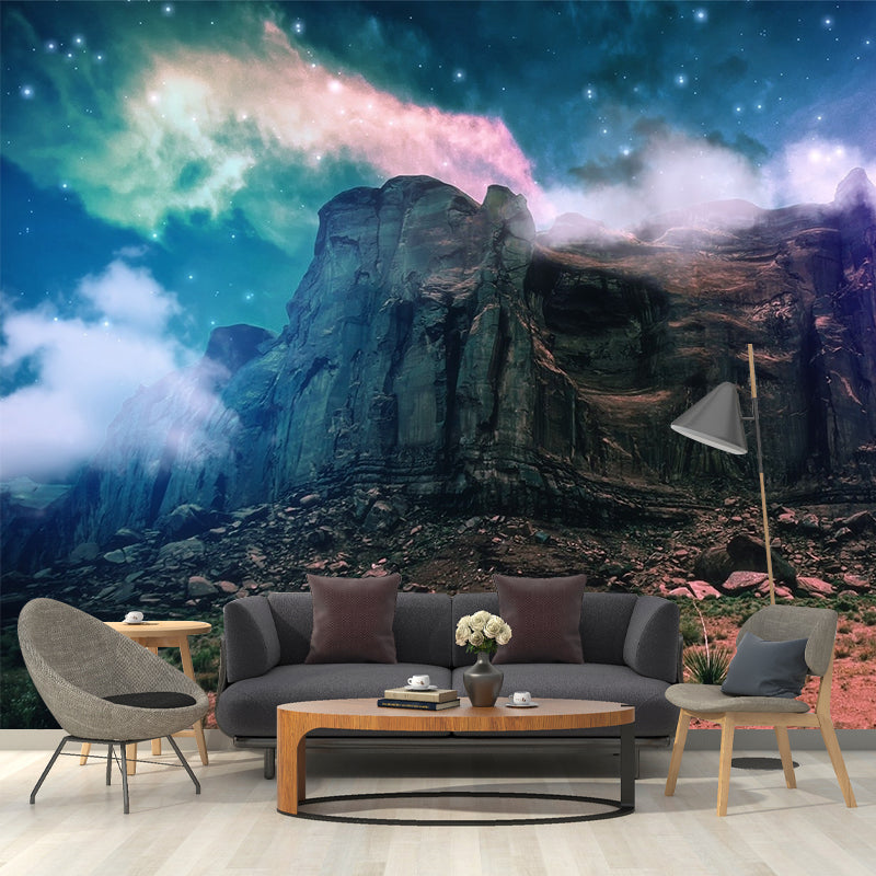 Magic Mountain Front View Mural for Kids Room, Blue-Blue, Personalized Size Available Clearhalo 'Wall Decor' 'Wall Mural' 1505419