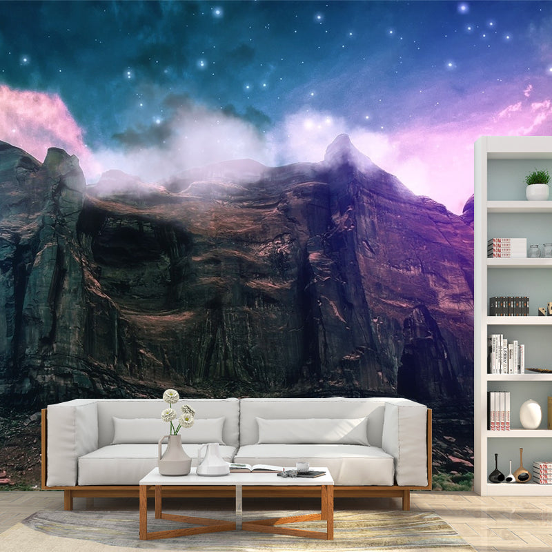 Magic Mountain Front View Mural for Kids Room, Blue-Blue, Personalized Size Available Clearhalo 'Wall Decor' 'Wall Mural' 1505420