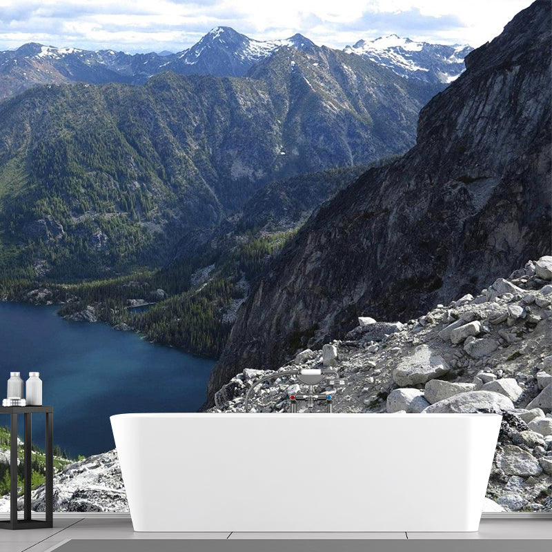 River Among Mountains Scenery Mural Decal Contemporary Non-Woven Wall Art in Green Green Clearhalo 'Wall Decor' 'Wall Mural' 1505433