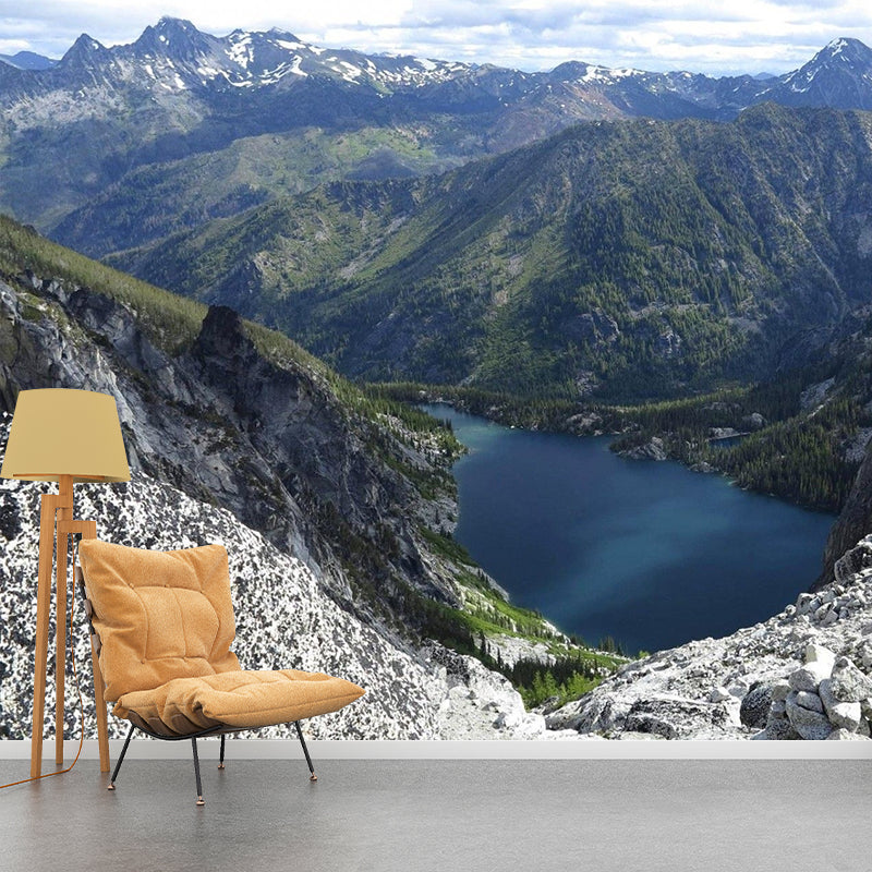 River Among Mountains Scenery Mural Decal Contemporary Non-Woven Wall Art in Green Clearhalo 'Wall Decor' 'Wall Mural' 1505434