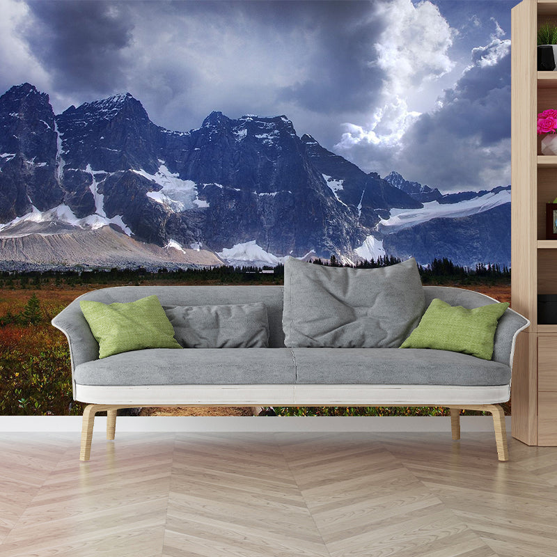 Blue Pathway Scene Wallpaper Mural Snow Melting Mountain Modern Washable Wall Covering Clearhalo 'Wall Decor' 'Wall Mural' 1505440