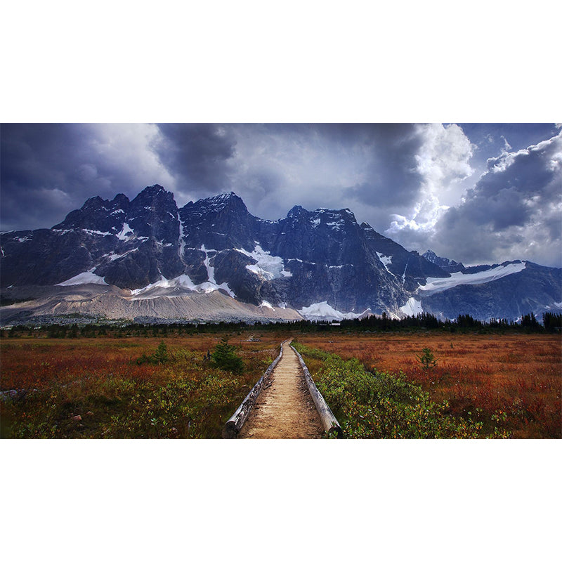 Blue Pathway Scene Wallpaper Mural Snow Melting Mountain Modern Washable Wall Covering Clearhalo 'Wall Decor' 'Wall Mural' 1505441