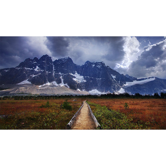 Blue Pathway Scene Wallpaper Mural Snow Melting Mountain Modern Washable Wall Covering Clearhalo 'Wall Decor' 'Wall Mural' 1505441