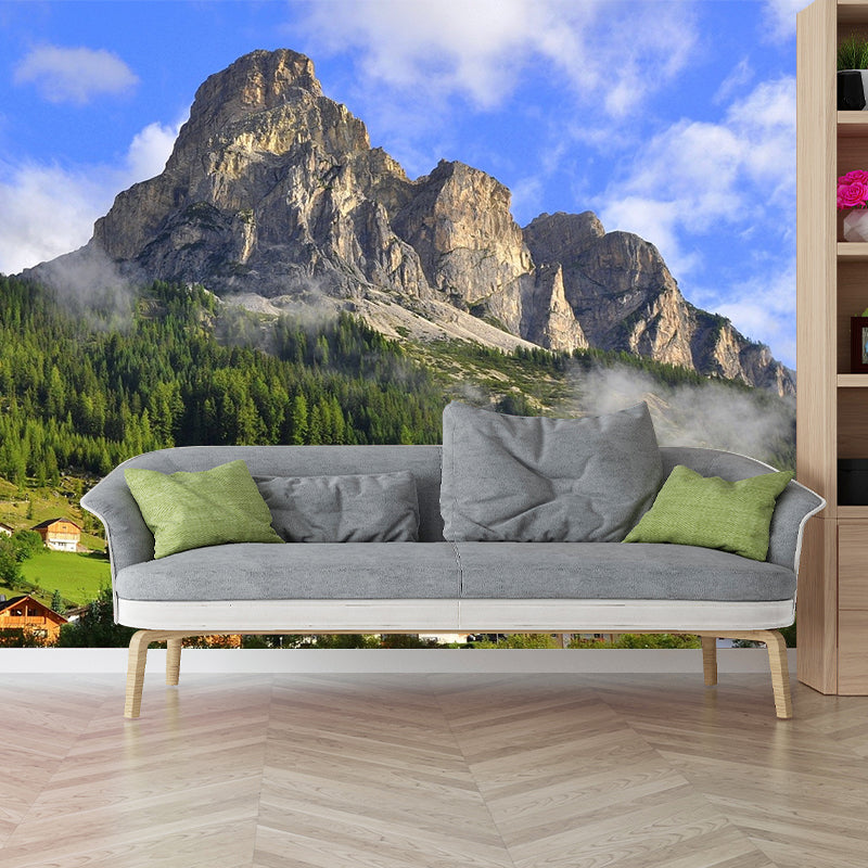 Picturesque Landscape Wall Paper Mural for Home Village at Mountain Foot Wall Decor, Optional Size Green Clearhalo 'Wall Decor' 'Wall Mural' 1505443