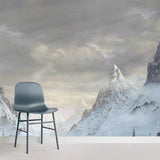 Mountain Covered with Snow Mural in White Modern Style Wall Art for Living Room, Custom Print Clearhalo 'Wall Decor' 'Wall Mural' 1505450