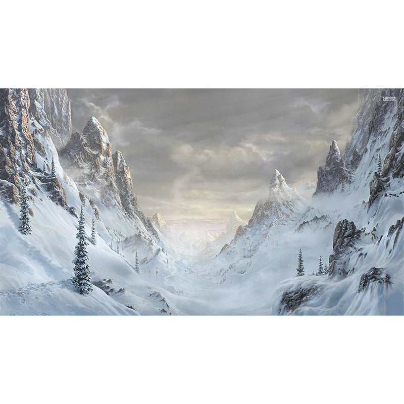 Mountain Covered with Snow Mural in White Modern Style Wall Art for Living Room, Custom Print Clearhalo 'Wall Decor' 'Wall Mural' 1505451