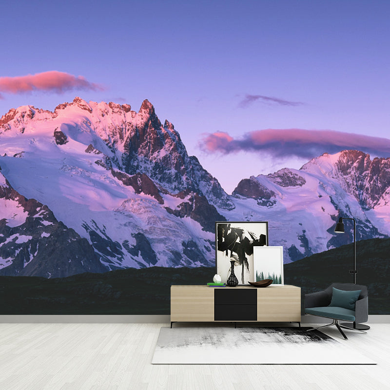 Purple Snow Mountain Reflection Mural Waterproofing Contemporary Bedroom Wall Art Clearhalo 'Wall Decor' 'Wall Mural' 1505464