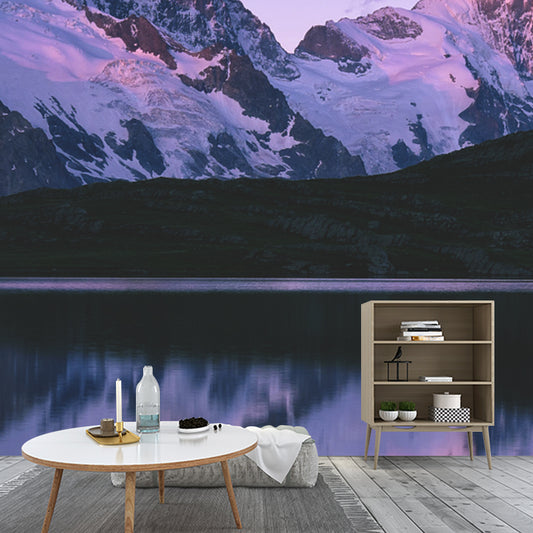 Purple Snow Mountain Reflection Mural Waterproofing Contemporary Bedroom Wall Art Clearhalo 'Wall Decor' 'Wall Mural' 1505465