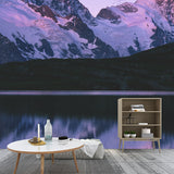 Purple Snow Mountain Reflection Mural Waterproofing Contemporary Bedroom Wall Art Clearhalo 'Wall Decor' 'Wall Mural' 1505465
