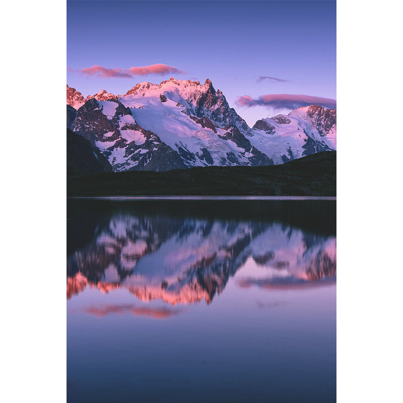 Purple Snow Mountain Reflection Mural Waterproofing Contemporary Bedroom Wall Art Clearhalo 'Wall Decor' 'Wall Mural' 1505466
