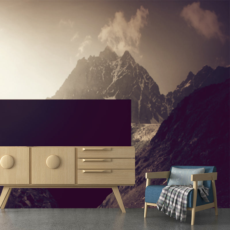 Modernist Landscape Wallpaper Mural Brown Mountain and Lake Scene Wall Decoration Clearhalo 'Wall Decor' 'Wall Mural' 1505469