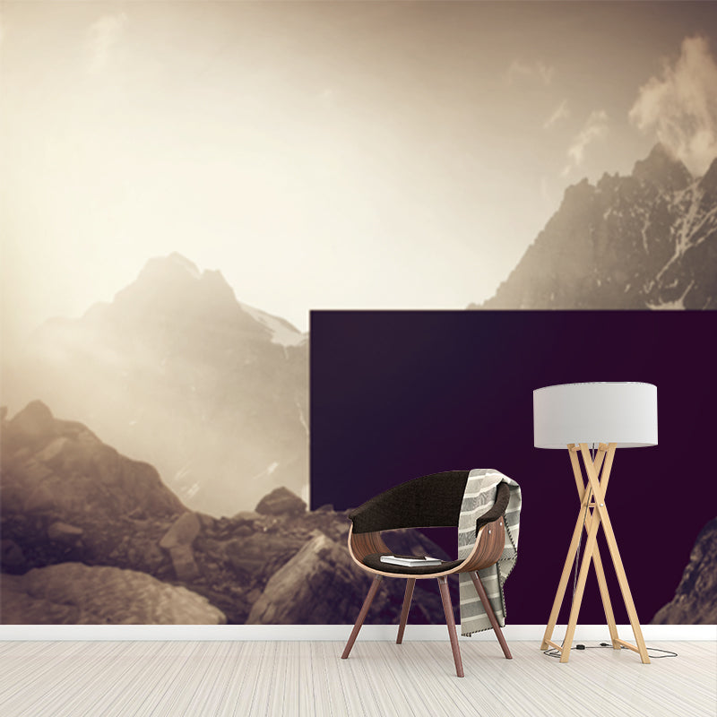 Modernist Landscape Wallpaper Mural Brown Mountain and Lake Scene Wall Decoration Clearhalo 'Wall Decor' 'Wall Mural' 1505470