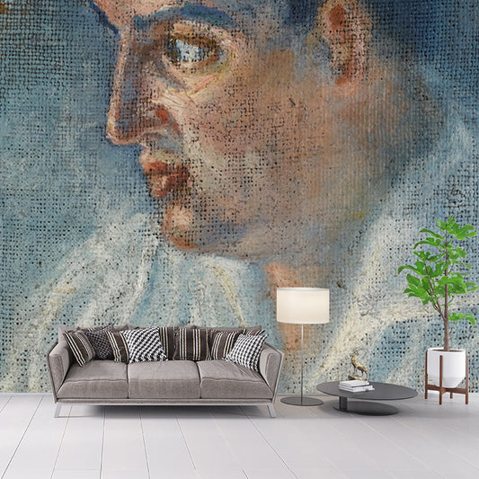 Portrait of Womans Side Mural Blue Surrealistic Wall Art for Living Room, Made to Measure Clearhalo 'Wall Decor' 'Wall Mural' 1505555