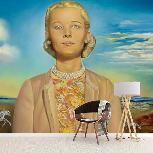 Yellow Surreal Mural Big Portrait of De Madame Winston Frederick Churchill Guest Wall Covering for Home Clearhalo 'Wall Decor' 'Wall Mural' 1505560